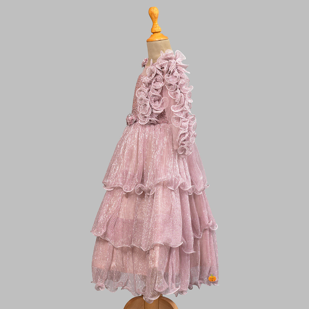 Onion Layered Frill Girls Gown Side View