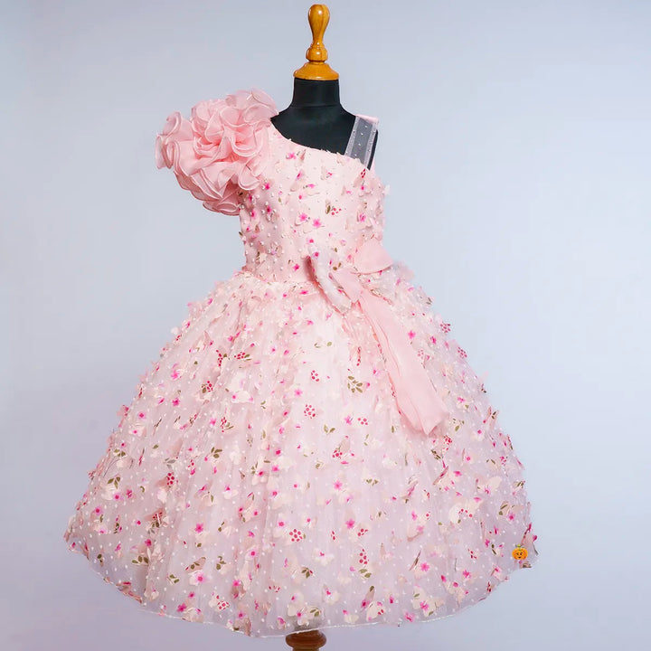 Peach Butterfly Scattered Girlish Gown Front View