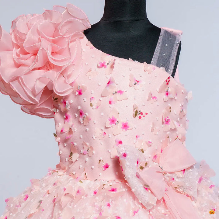 Peach Butterfly Scattered Girlish Gown Close Up View