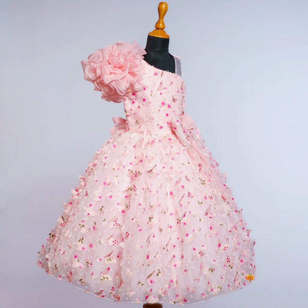 Peach Butterfly Scattered Girlish Gown Side View