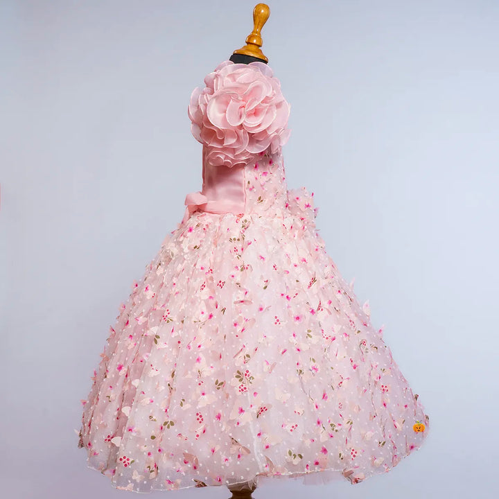 Peach Butterfly Scattered Girlish Gown Side View