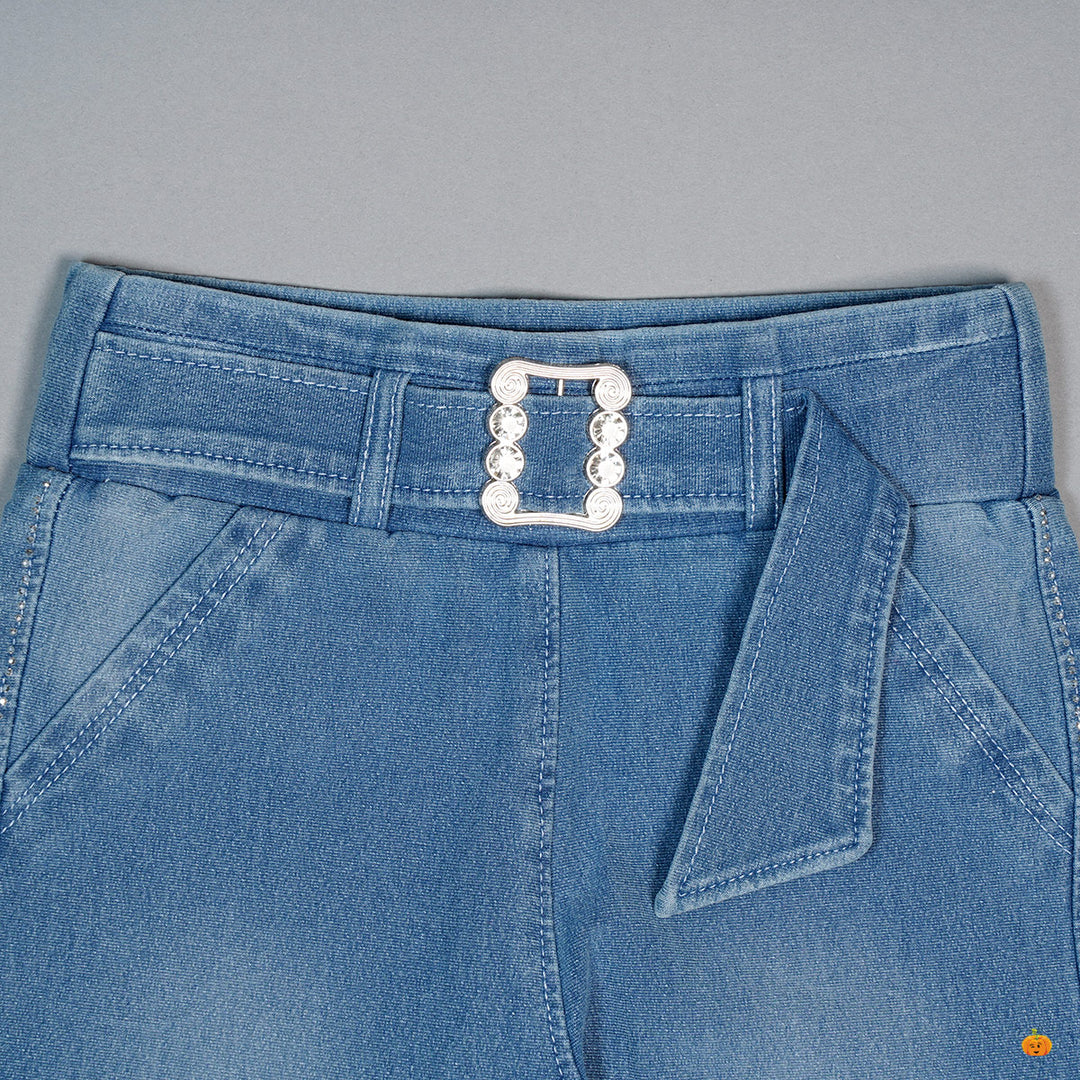 Capri Pants for Girls with Plain Design Close Up View