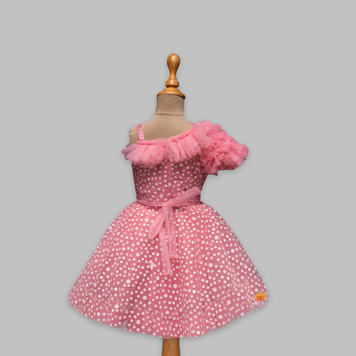 Pink & Green One Shoulder Party Wear Girls Frock