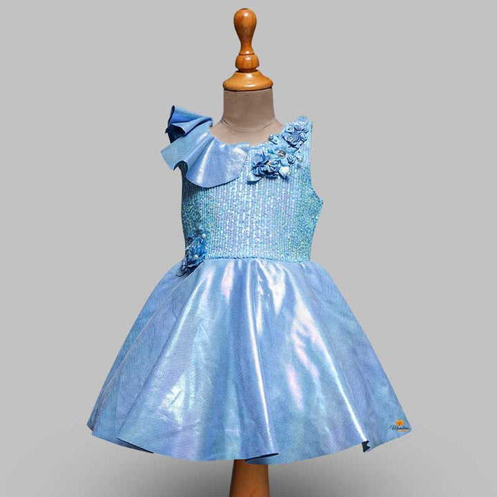 Shimmering Blue Girls Kids with Frill Applique Front View