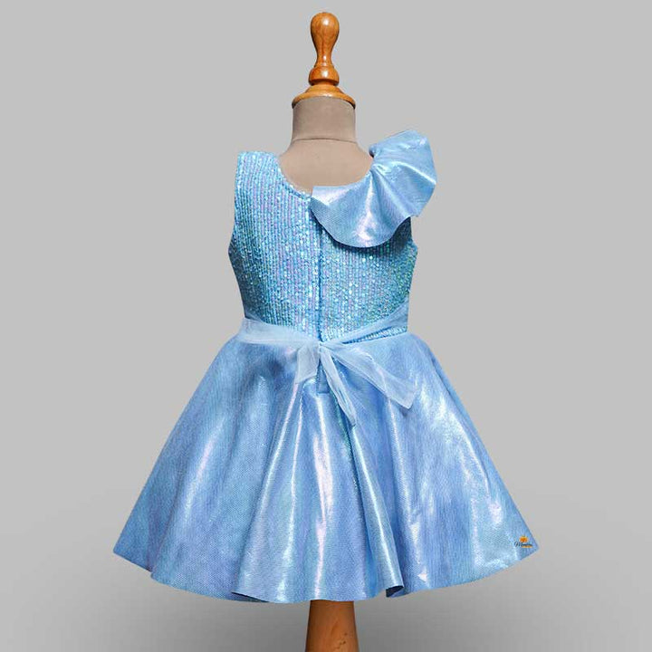 Shimmering Blue Girls Kids with Frill Applique Back View