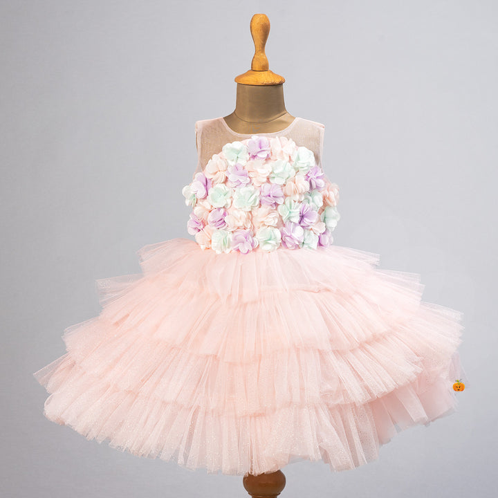 Floral & Layered Net Frock for Girls Front View