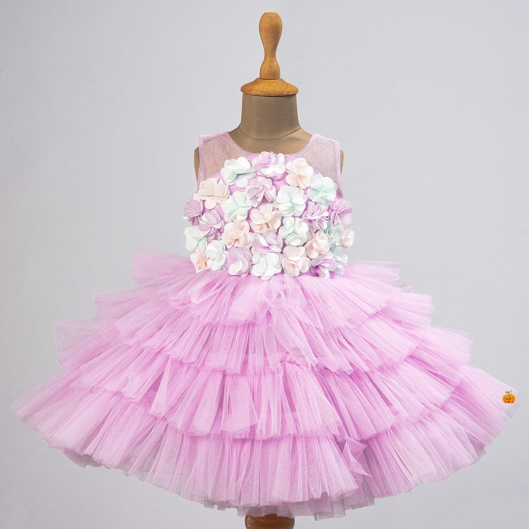 Floral & Layered Net Frock for Girls Front View