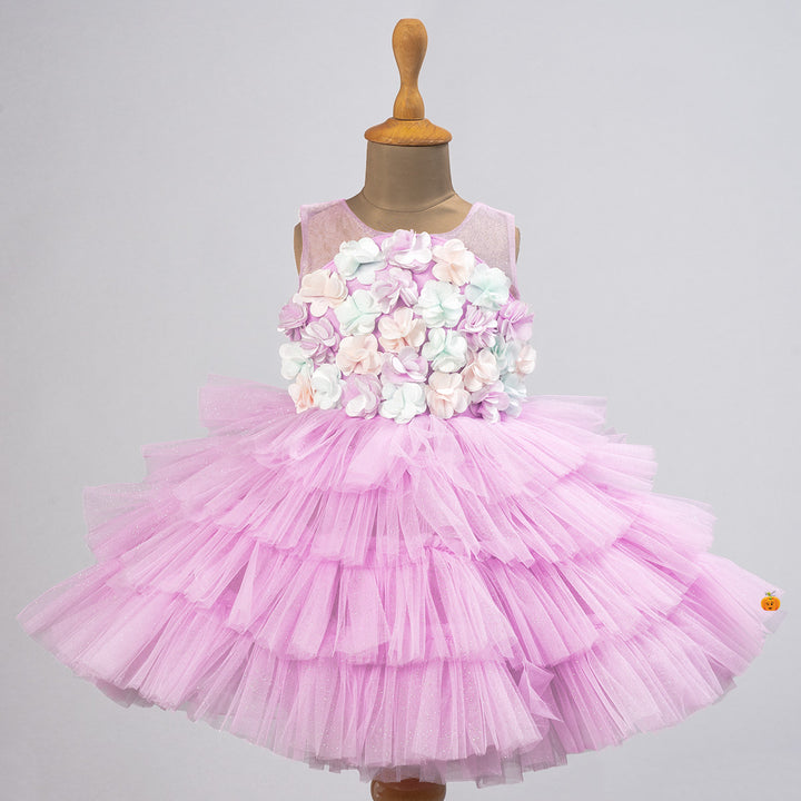 Floral & Layered Net Frock for Girls Front View