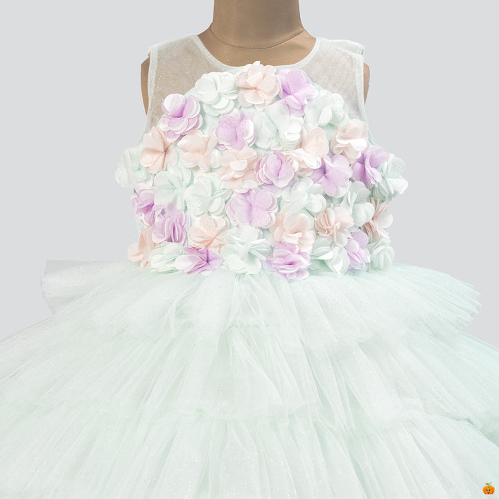 Floral & Layered Net Frock for Girls Close Up View