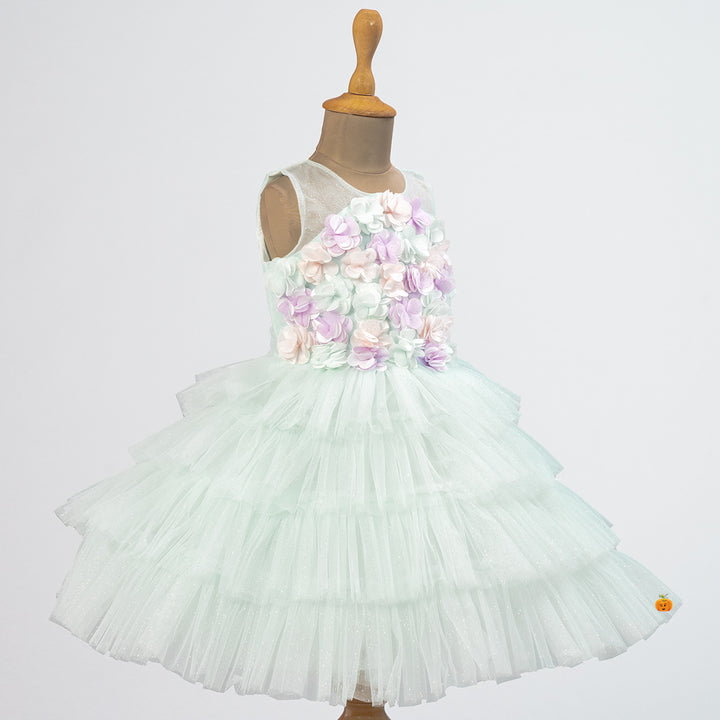 Floral & Layered Net Frock for Girls Side View