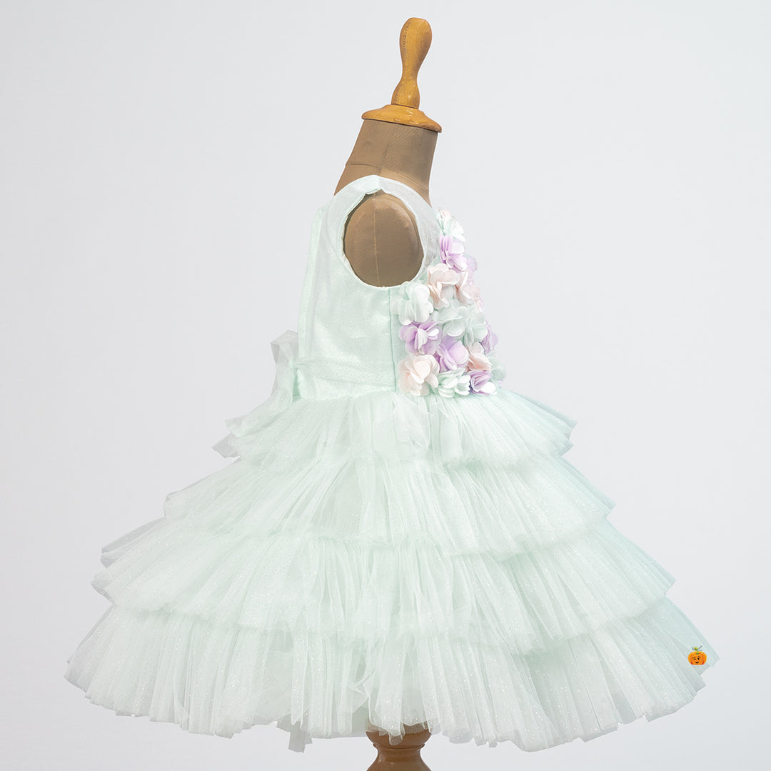Floral & Layered Net Frock for Girls Side View