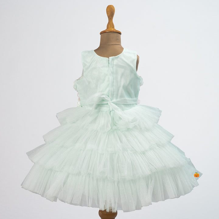 Floral & Layered Net Frock for Girls Back View