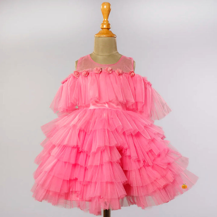 Tomato Frill Net Girls Frock Front View