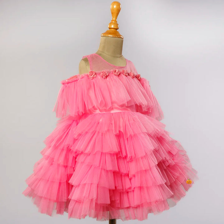 Tomato Frill Net Girls Frock Side View