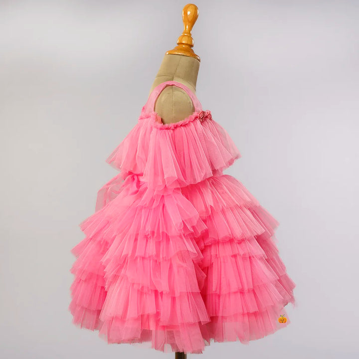 Tomato Frill Net Girls Frock Side View
