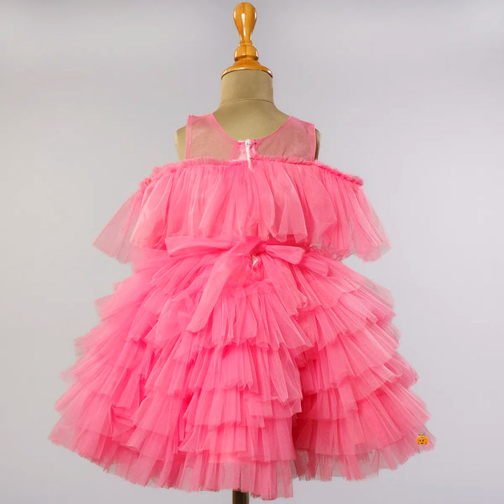 Tomato Frill Net Girls Frock Back View