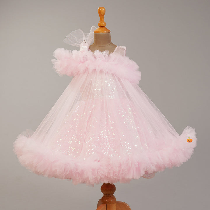 Pink Flared Net Frock for Girls