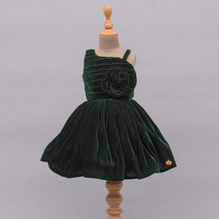 Green Off-Shoulder Girls Frock Front View