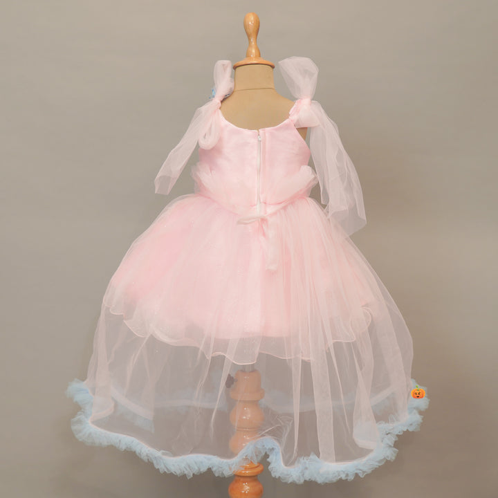 Party Wear Kids Frock in Pink Color Back View