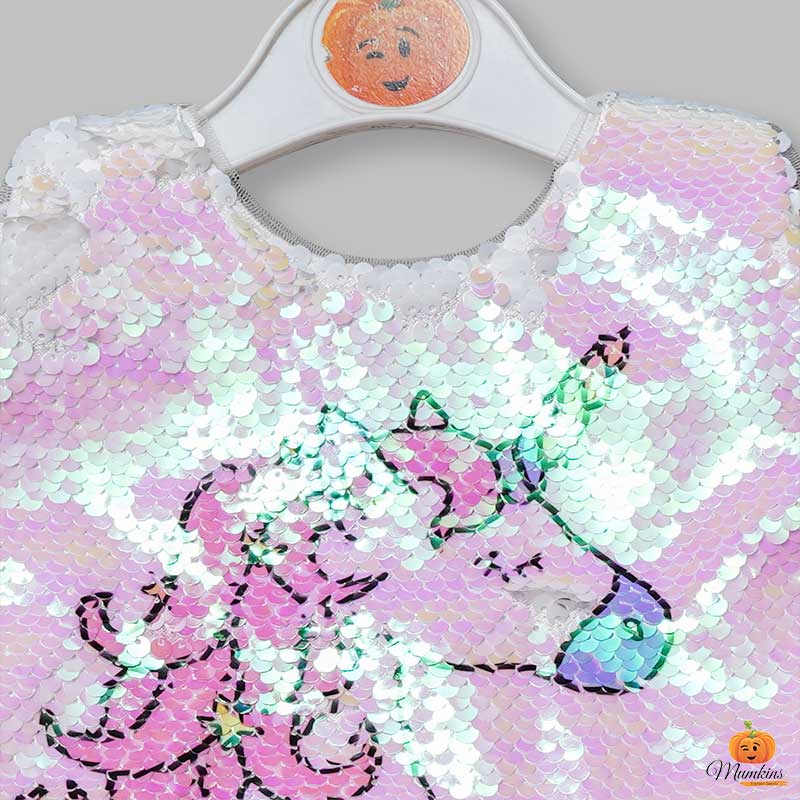Sequin Unicorn Hues in Frock for Girls Close Up View