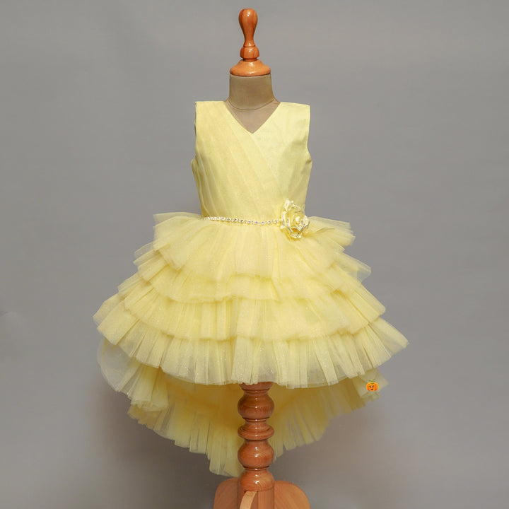 Girls Party Wear Frock With Layered Patterns