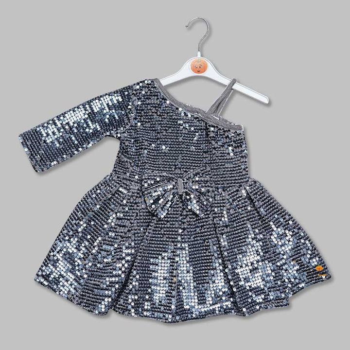 Silver Sequin Work in Pleated Frock For Girls Front View