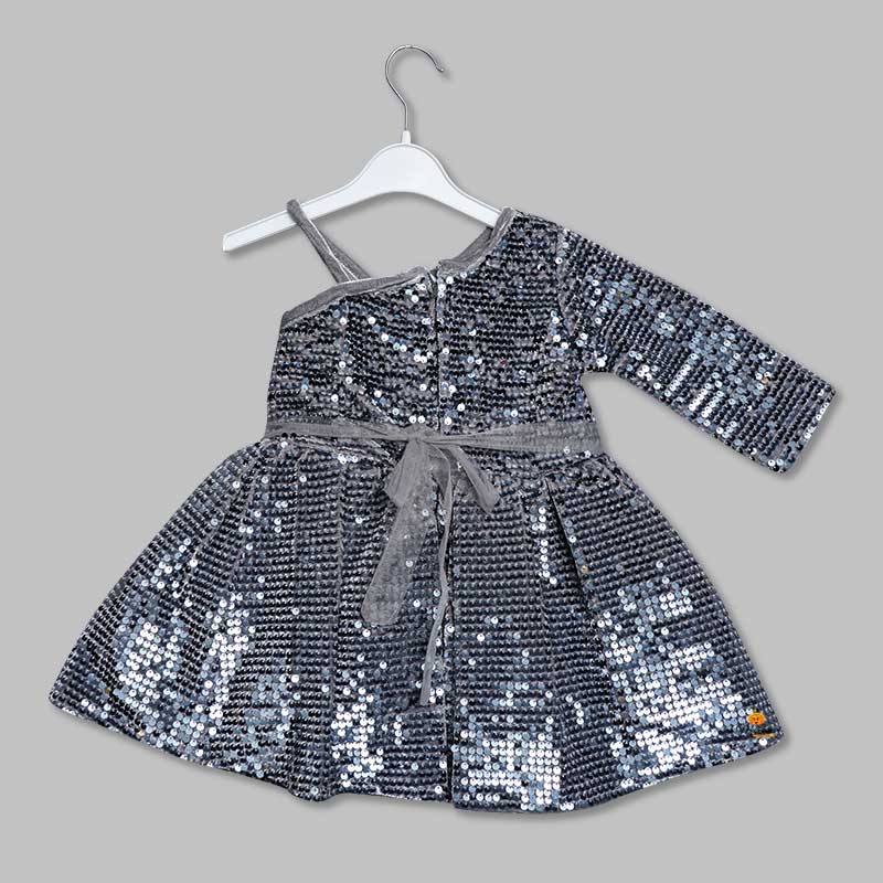 Silver Sequin Work in Pleated Frock For Girls Back View