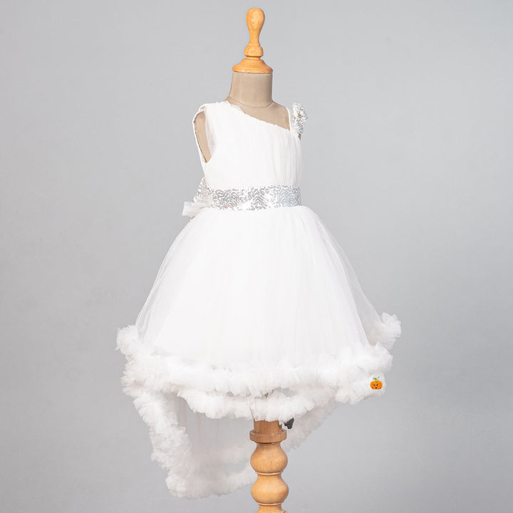 White High Low Pattern Frock for Girls Side View
