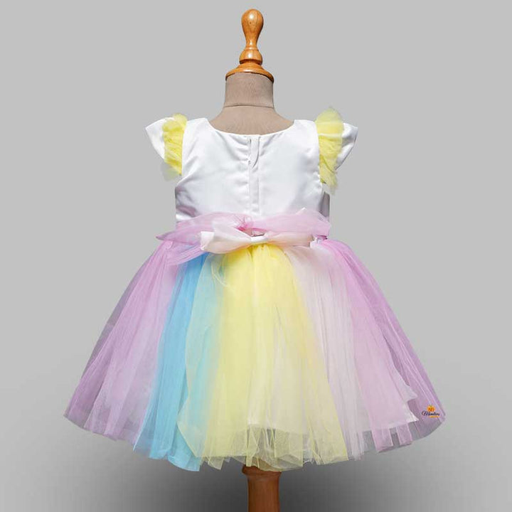 White and Unicorn Baby Frock with Frills Back View