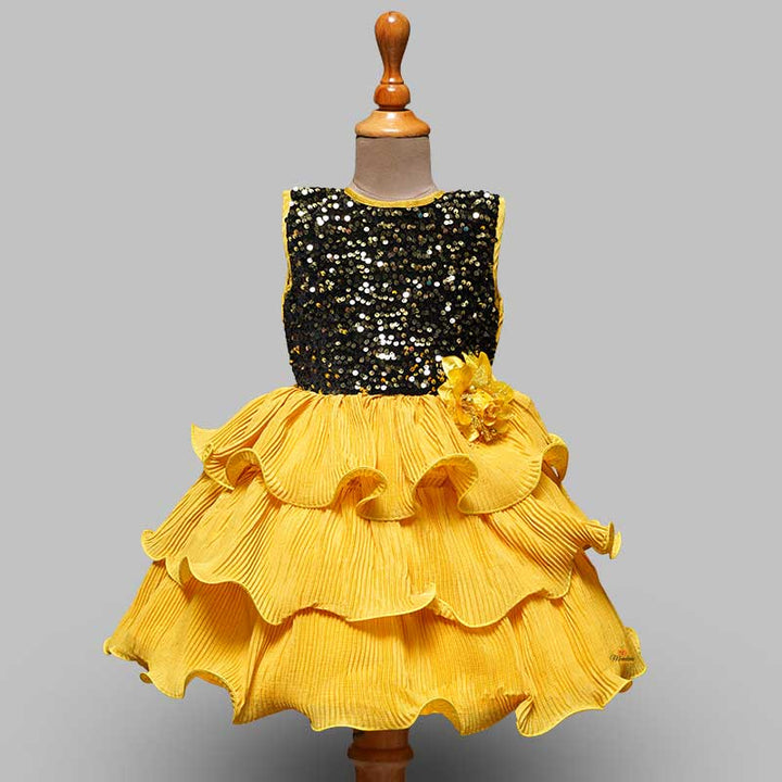 Two Toned Ruffle Frocks with Curly Edges Yellow