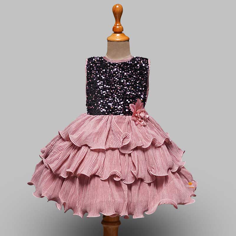 Two Toned Ruffle Frocks with Curly Edges Front View