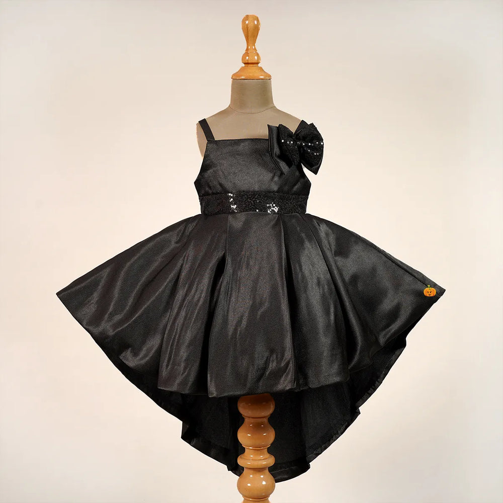 High Low Pattern Party Wear Girls Frock with Bow Front View