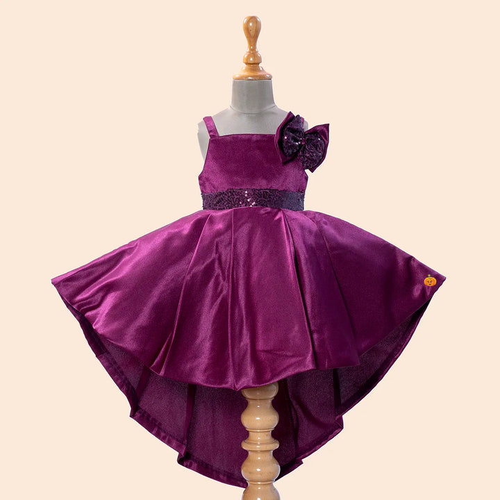 High Low Pattern Party Wear Girls Frock with Bow Front View