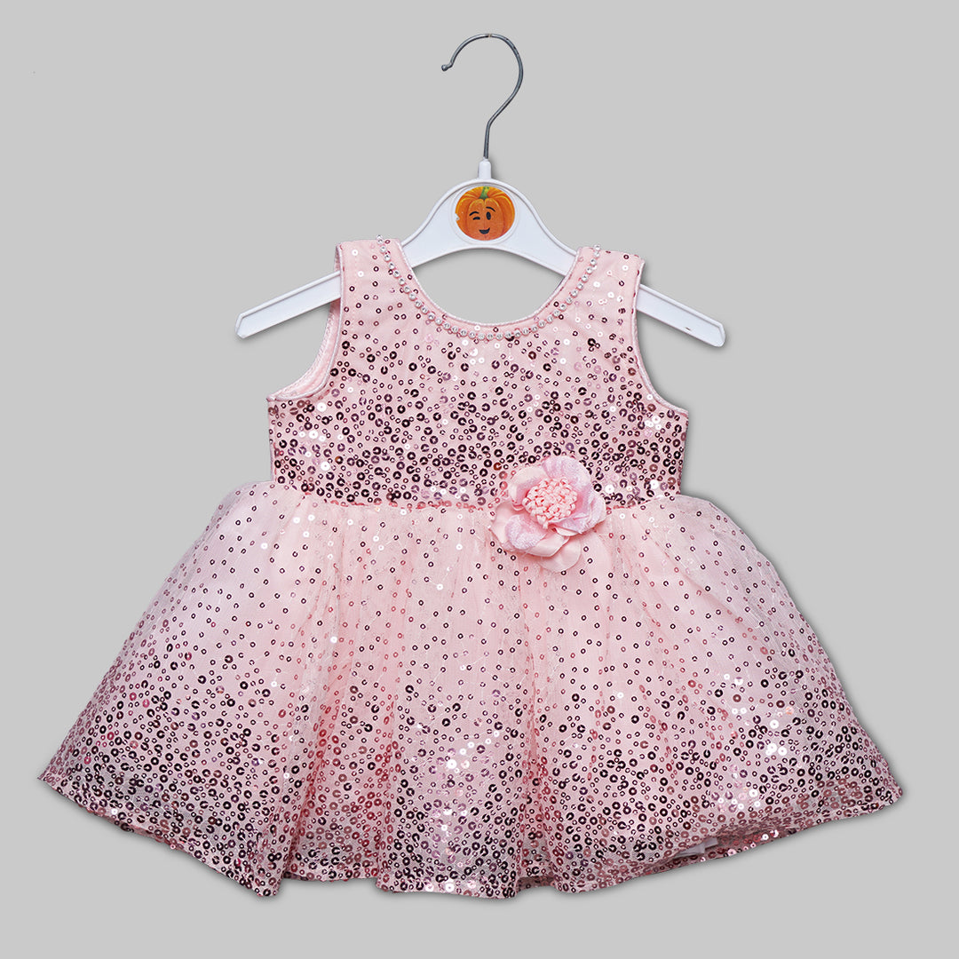 Dreamy Pink Sequin Frock for Girls Front View