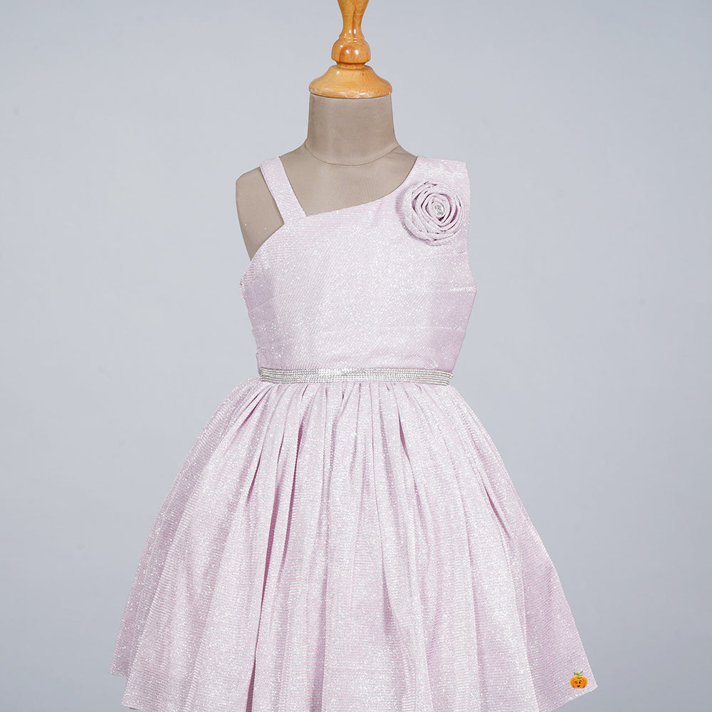 Onion Floral Applique Girls Frock Close Up View
