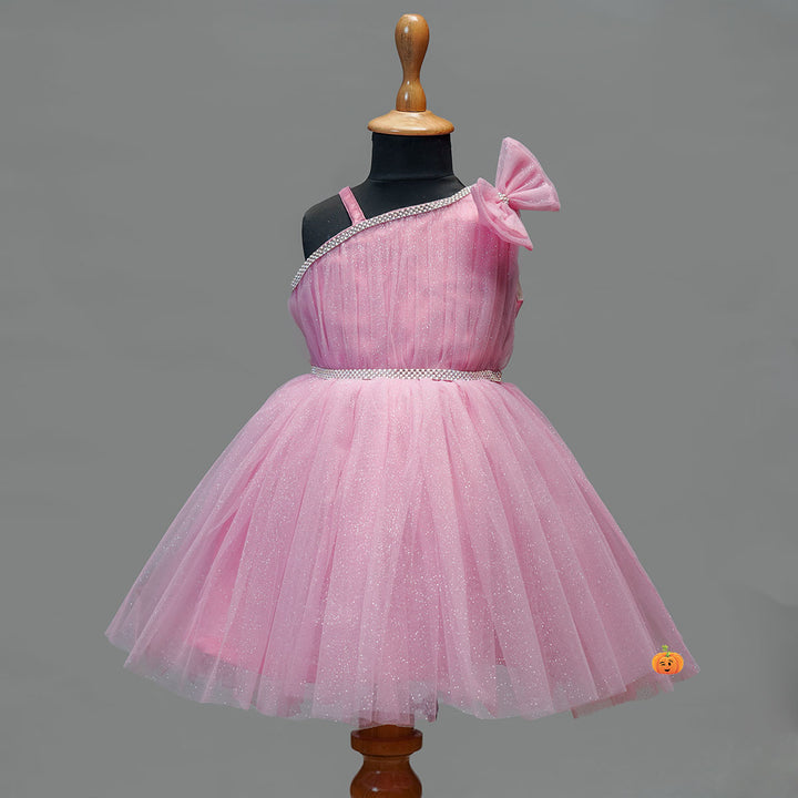 Onion & Pista Bow Design Frock Dress for Girls Front View