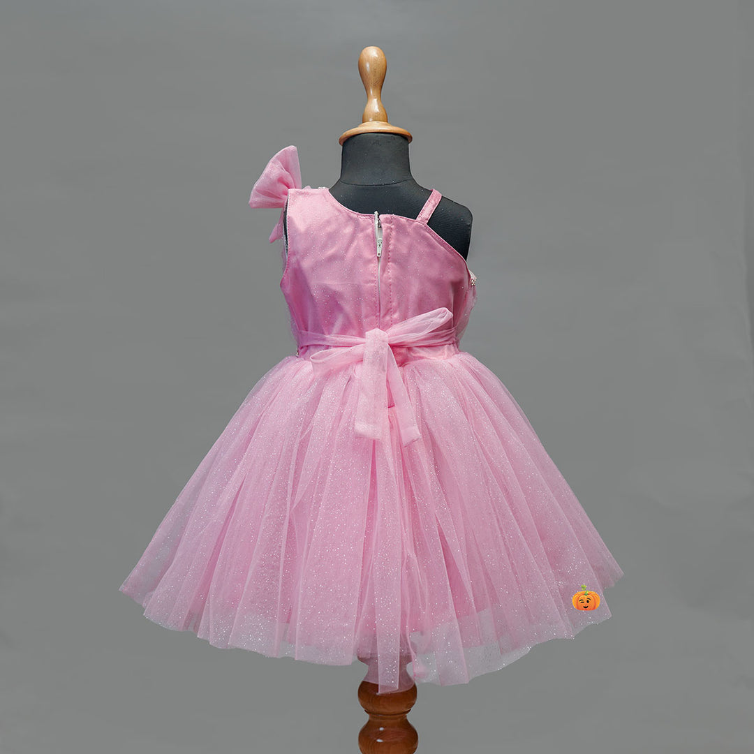 Onion & Pista Bow Design Frock Dress for Girls Back View