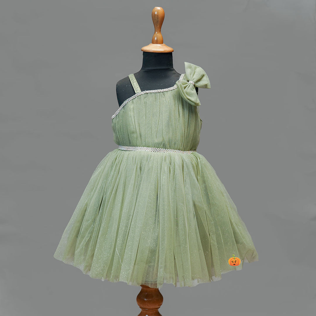 Onion & Pista Bow Design Frock Dress for Girls Variant Front View