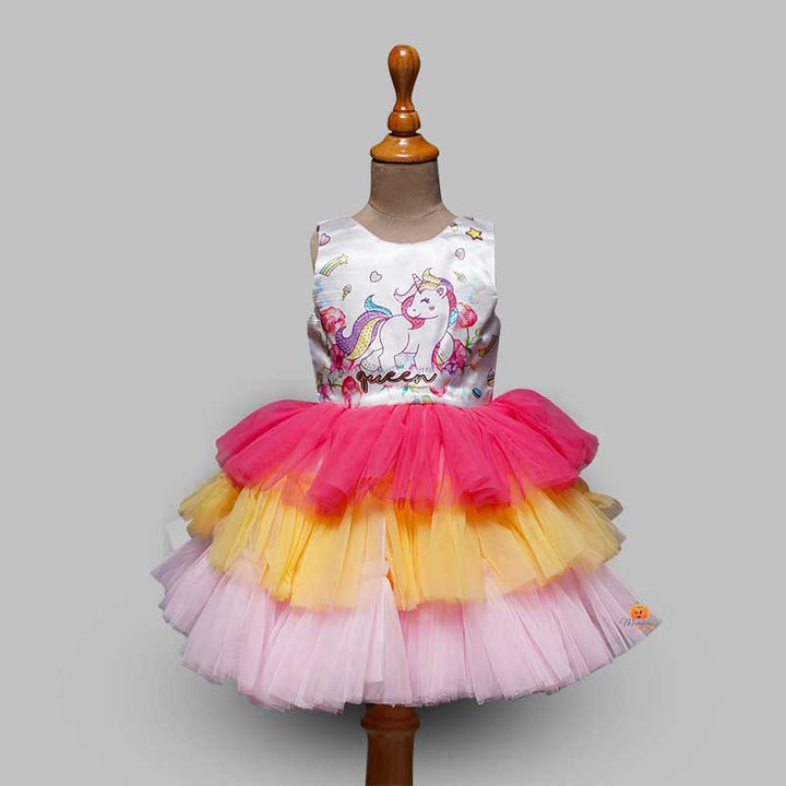 Unicorn Girls Frock With Layered Pattern Front View