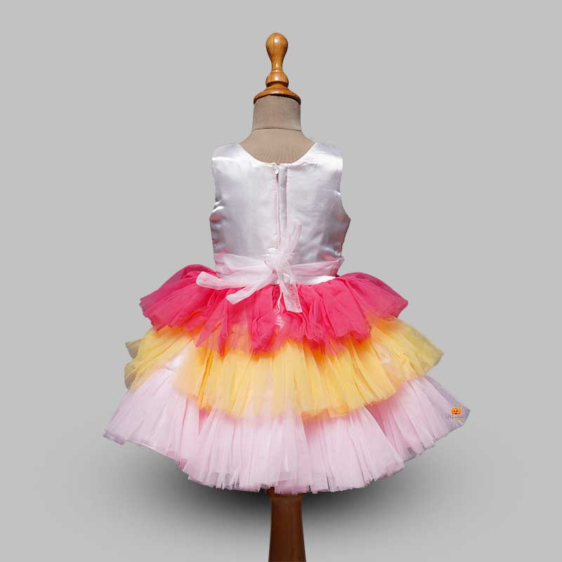 Unicorn Girls Frock With Layered Pattern Back View