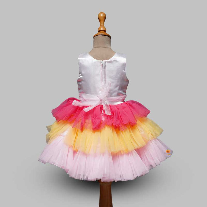 Unicorn Girls Frock With Layered Pattern Back View