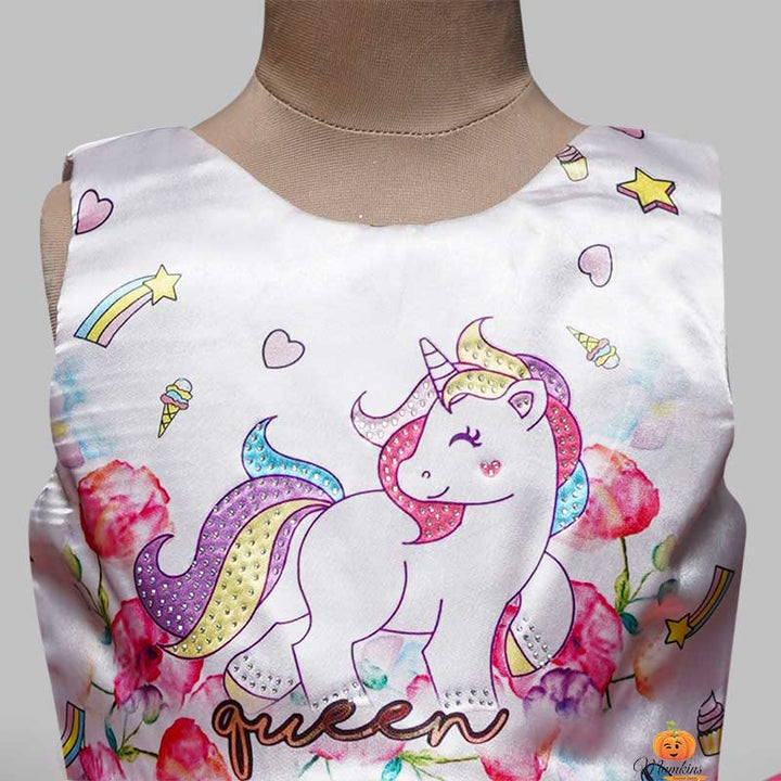Unicorn Girls Frock With Layered Pattern Close Up View