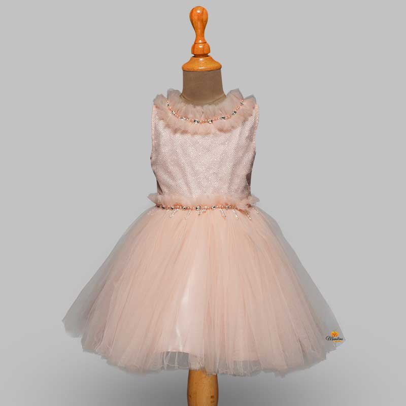 Peach And Sea Green Colors Kids Frock Front View