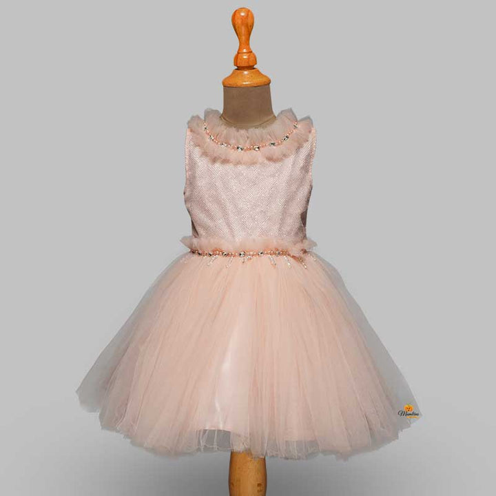 Peach And Sea Green Colors Kids Frock Front View