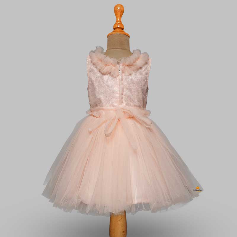 Peach And Sea Green Colors Kids Frock Back View