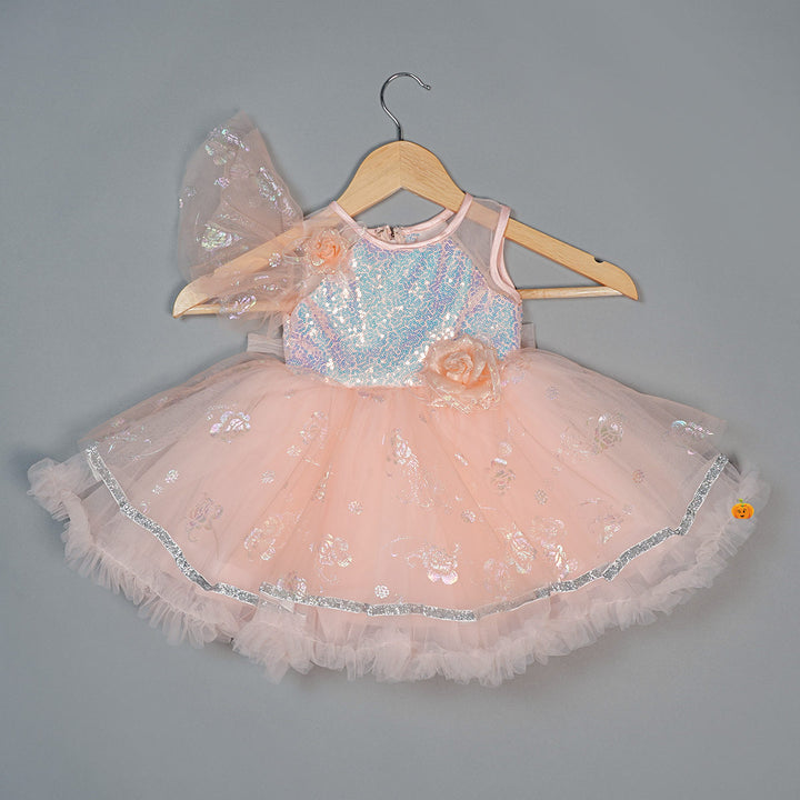 Pink & Peach Party Wear Baby Girls Frocks