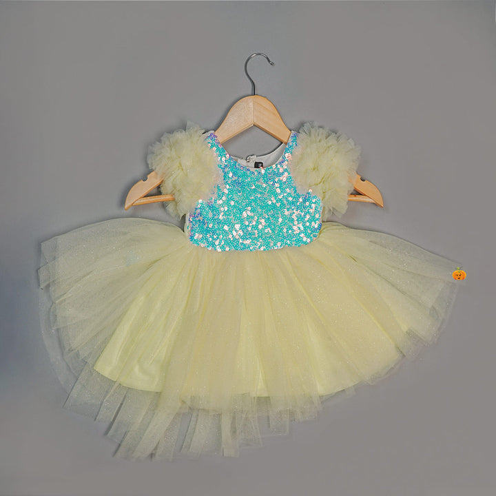 Girls Party Wear Frock with Fluffy Net Front View