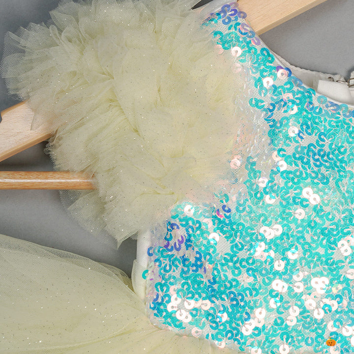 Girls Party Wear Frock with Fluffy Net Close Up View