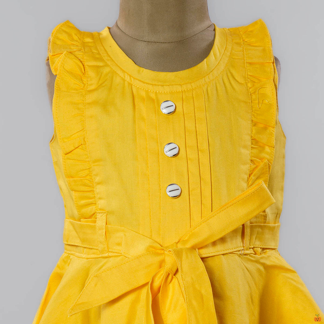Yellow Ruffled Frock for Girls Close Up View