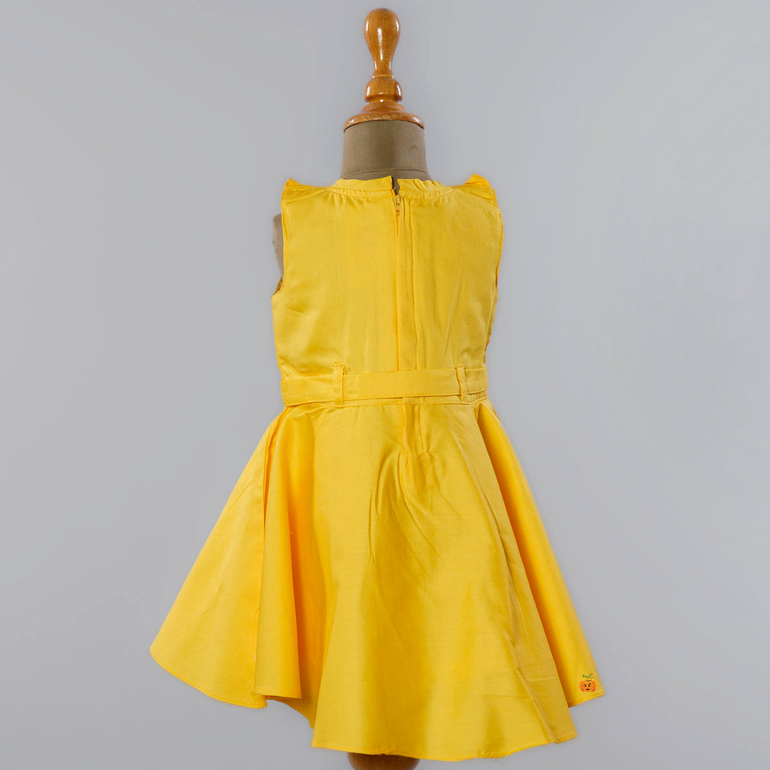 Yellow Ruffled Frock for Girls Back View